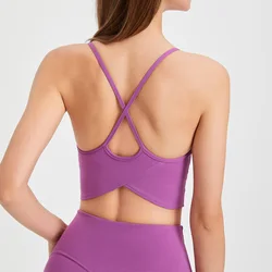 2023 new thin shoulder straps, cross beauty back yoga wear, vest, women's fixed cup, sports bra, fast dry running, fitness bra