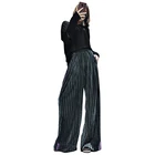 Green Dark Green And Sequined Velvet Straight Woman Loose Extra Wide Leg Pants