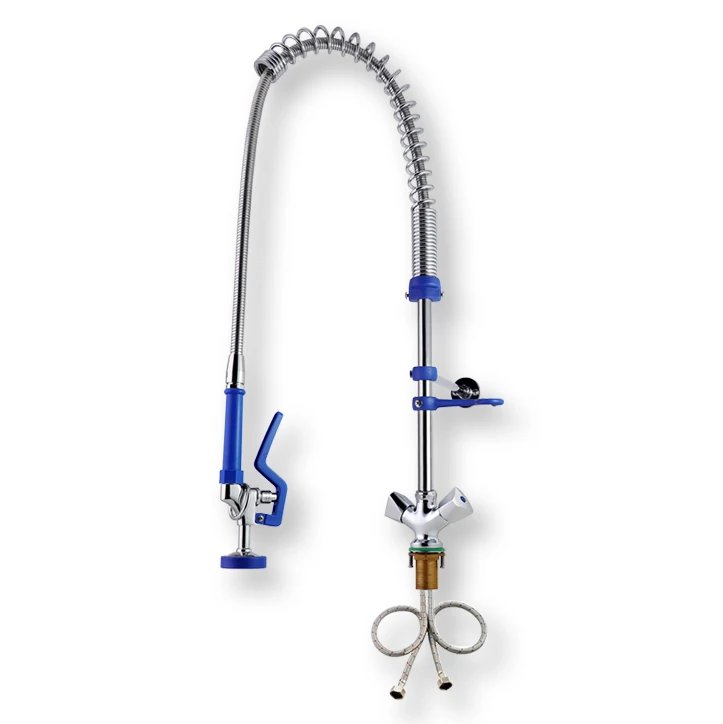 Best SUS304+Brass Industrial Commercial Faucets Classic Style Pull Down Pre Rinse Kitchen Faucet with Sprayer for Kitchen factory