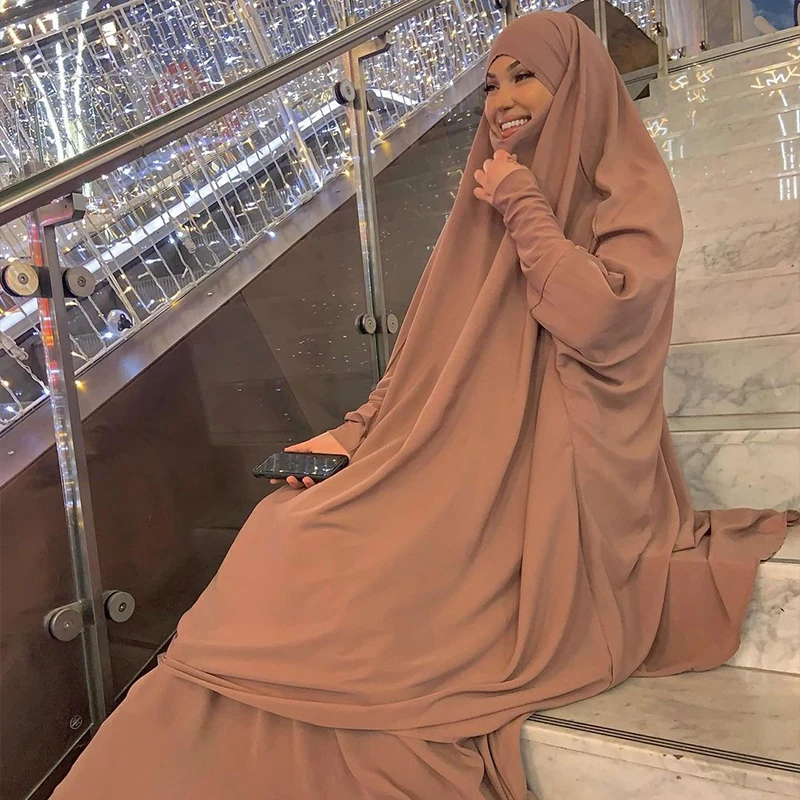 Muslim Women One Piece Prayer Khimar Hijab Overhead Burqa Robe Tops Arab Clothes 