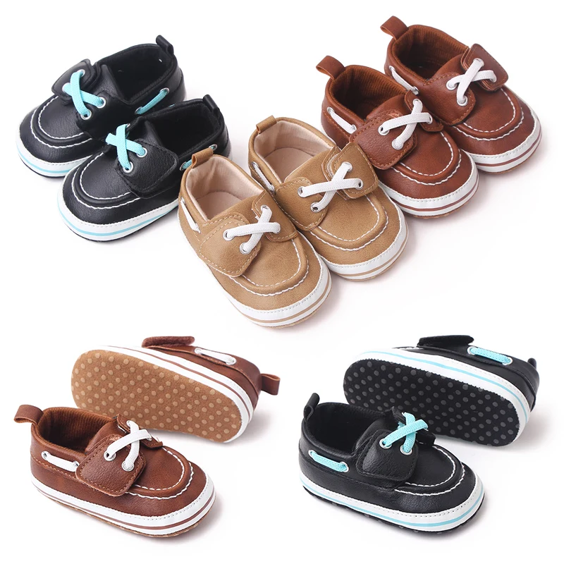 Comfortable Soft-soled PU Leather Top Solid Color Shoelaces Decorate Baby Spring and Autumn Shoes for Boys supplier