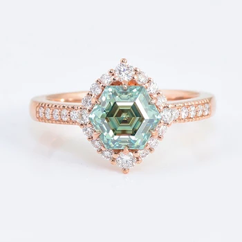 Yellow gold 14K solid ring with green moissanite 2ct size for Mother's day special love gift