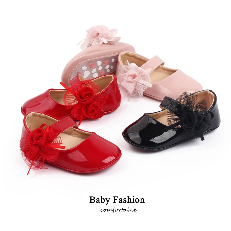 40 Designs High Quality Soft PU Material Baby Girl Princess Shoes Anti-Slip TPR Outsole Flat Mary Jane Style for Summer Parties factory