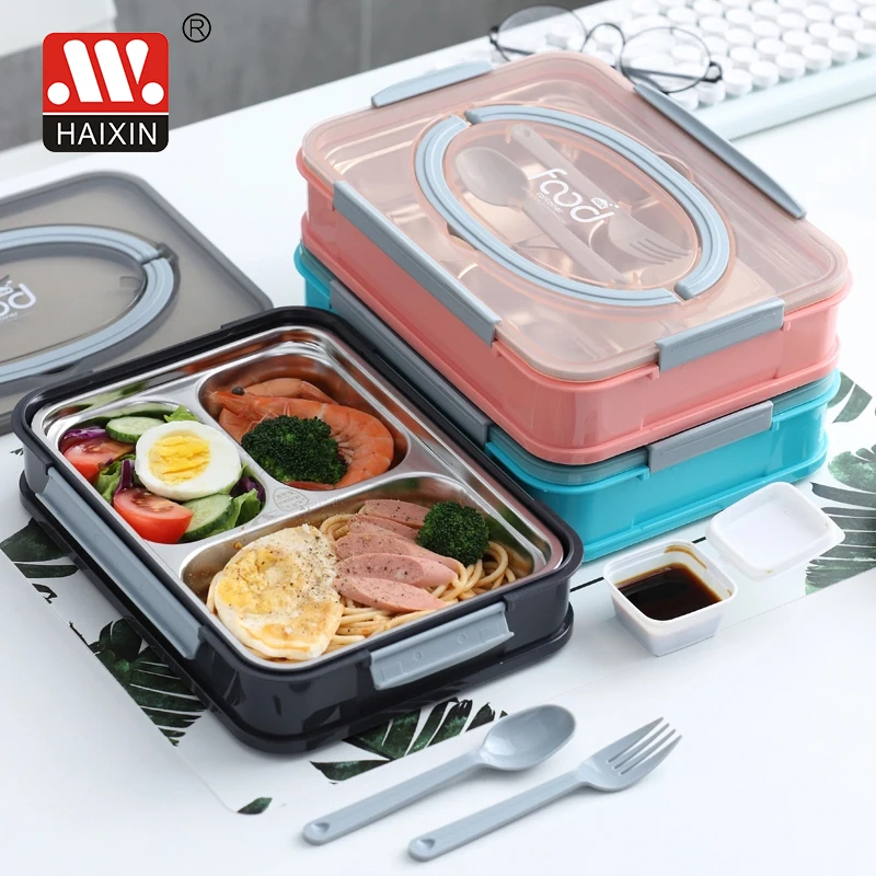 Stackable 2 layers 3 Compartment Adult Insulated Food Packing Container Stainless Bento Kids Box Lunch  Steel Lunch Box