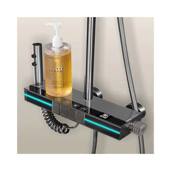 LED Digital Piano Shower System Faucets Quality Brass Hot Cold Bathtub Mixer Faucet Tap Grey Shower Sprinkler Digital Shower Set