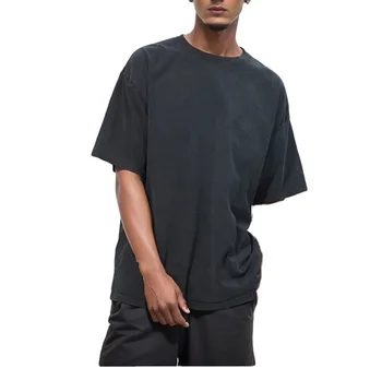 Manufacturer Vendor Acid Wash T-shirt 100% Cotton 260Gsm Blank Black and Gray Tshirt Oversize Plain Tees Washed T Shirts For Men