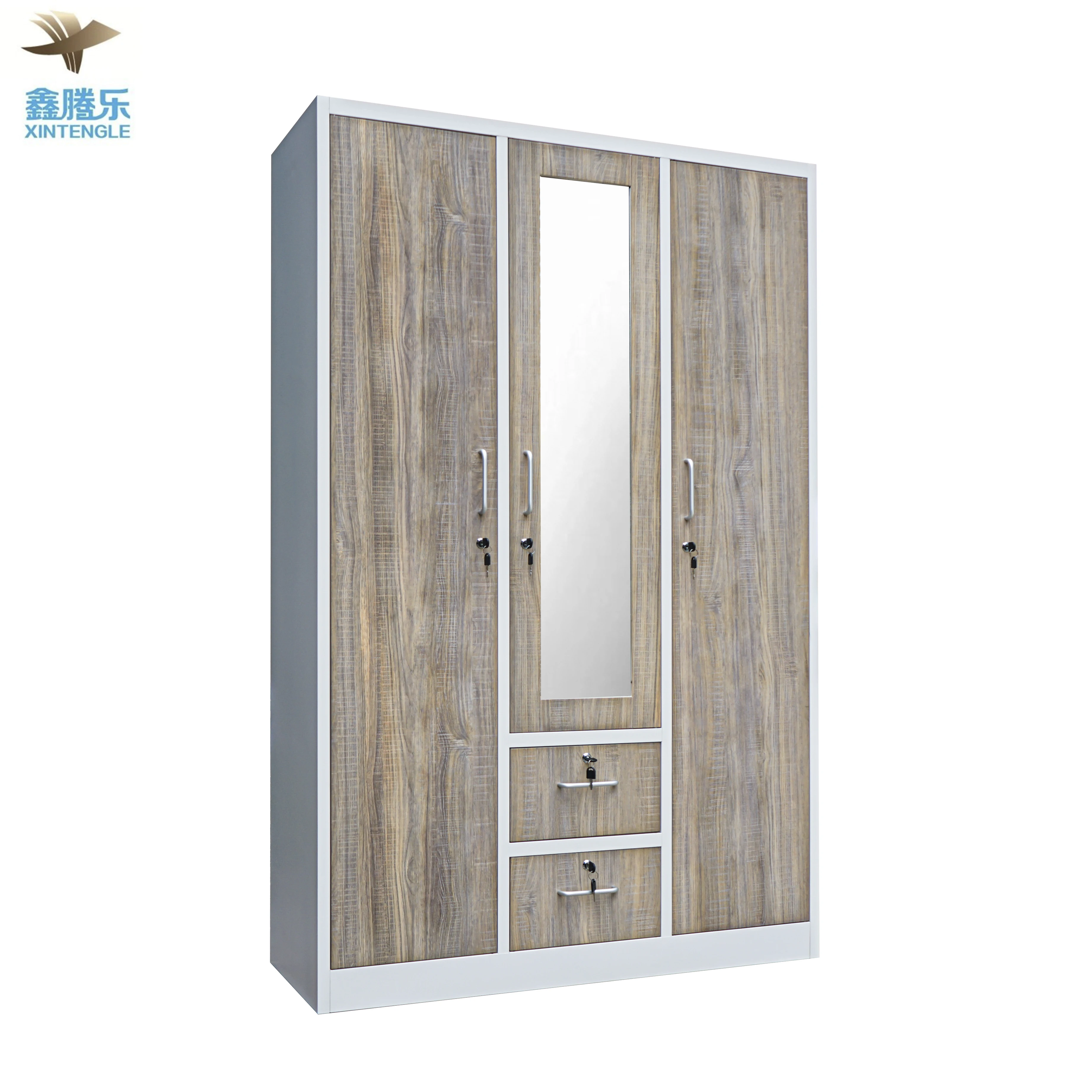 modern design bedroom furniture wardrobe Closet with mirror 3 door wardrobe with drawers