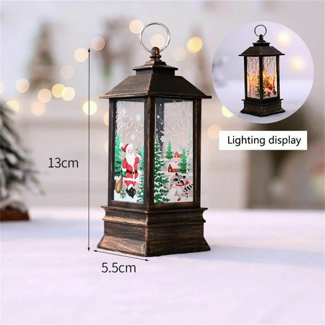 Christmas Snow Lantern Battery Operated LED Light Water Glittering Santa Snowman Hanging Night Lamp Holiday Home Ornament