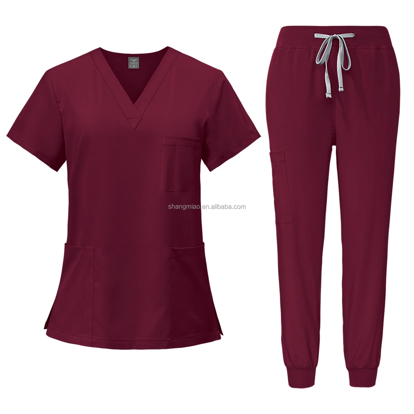 Selling Stylish Sky Blue Medical Scrubs Women Scrub Nursing Polyester Stretchy Hospital Uniforms Sets Lace Up Shirt And Trouser