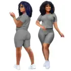 2021 New Arrivals Bodycon Tracksuit Elastic Yoga Sport Wear Knitting Gym Outfits Womens Short 2 Piece Set
