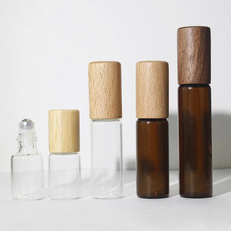 In Stock Cosmetic 5ml 10ml 15ml Stainless Steel Roller Balls Perfume Essential Oil Bottle Roll On Glass Bottle With Lids