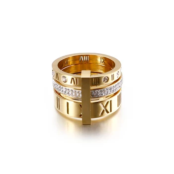 Hot Sale 18k Gold Vacuum Plating Zircon Simple Design Two Finger Roman Numerals Rings