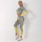 The New Striped Knitted Gradient Color Seamless Sexy Stretch Ladies Long-sleeved Yoga Clothes Suit TZ666
