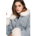 Winter Jacket Women Faux Fur Coat Customized Ladies Faux Fur Collar Washed Women Winter Coat Jeans Denim Jacket