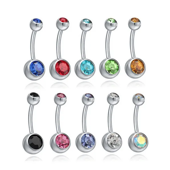 Belly Bar Navel Bar Button Ring Surgical Steel Triple Crystal Gem Belly Bars 