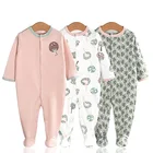 Romper 3 Pieces Printed Long Sleeve 100% Cotton Footed Jersey Baby Pajamas Sets Romper Jumpsuit For Toddlers Kids