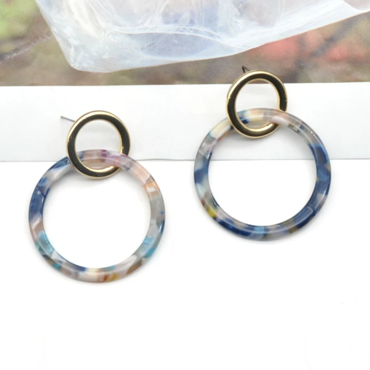 Custom multi color acrylic acetate round shape minimalist jewelry earrings