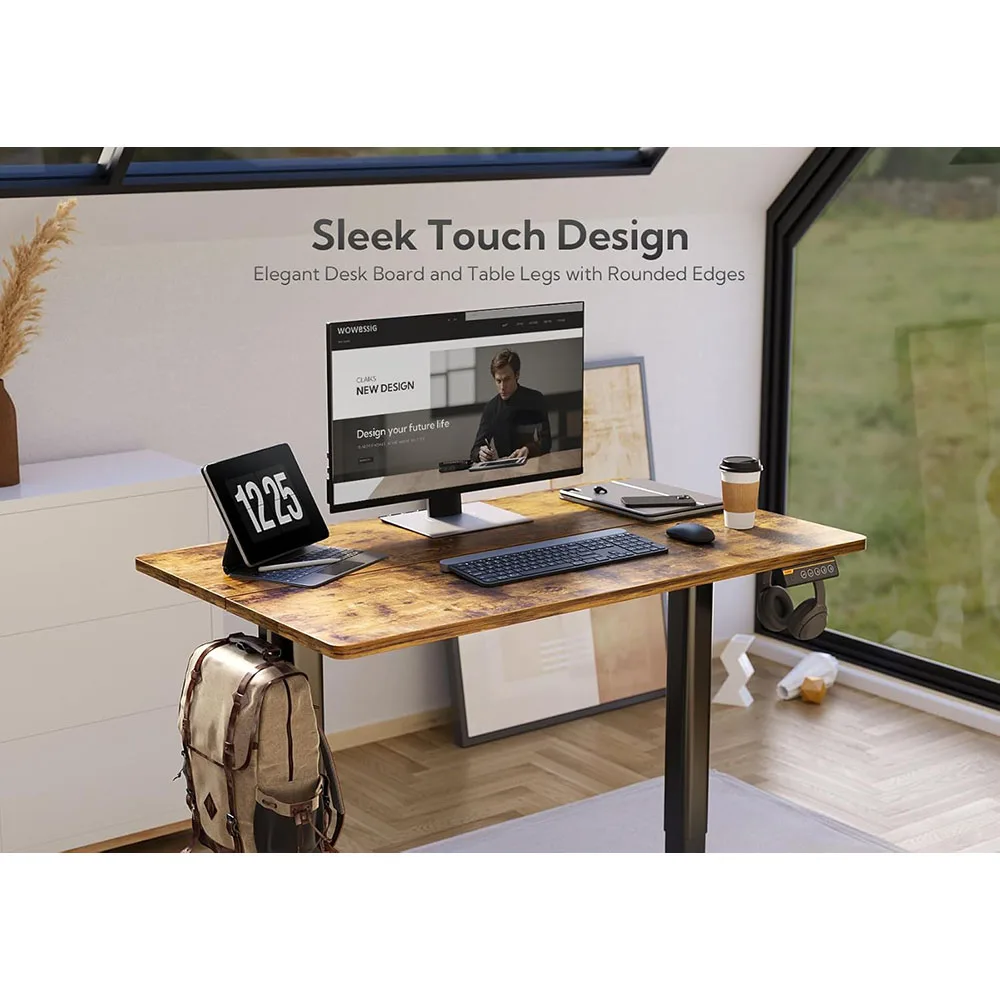 Electric 24x48 Inches Adjustable Height Stand Desk Home Office Black Frame Rustic Brown Top Electric Standing Desk factory
