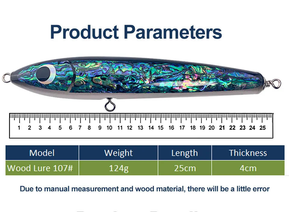 Topwater Tuna Trolling Lure Abalone Shell Wooden Lure 120g 17cm Stick