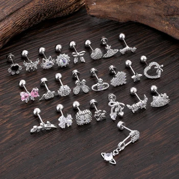 10Pcs/Set Trendy 20G Zircon Stud Earrings Classic Piercing Jewelry for Men and Women Shiny Crystal Ear Accessories Perfect Gift
