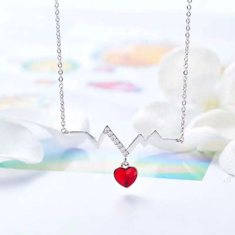CDE YN0821 Fine Jewelry 925 Sterling Silver Crystal Necklace Factory Wholesale Rhodium Plated Women Heart Pendant Necklace