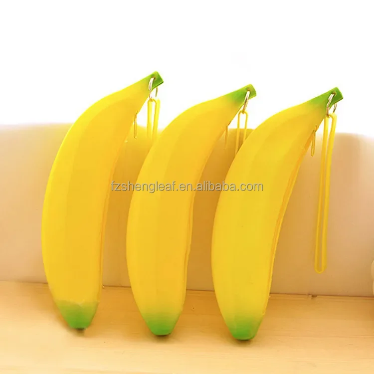 product novel kawaii cute 3d small silicone silicon banana shaped pencil case pouch custom kid school bag girls stationery-0