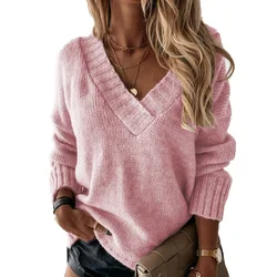 2022 Fashionable New Arrival Hot Selling V-neck Long-sleeve Top Pullover Solid Color Knitted Women's Sweaters