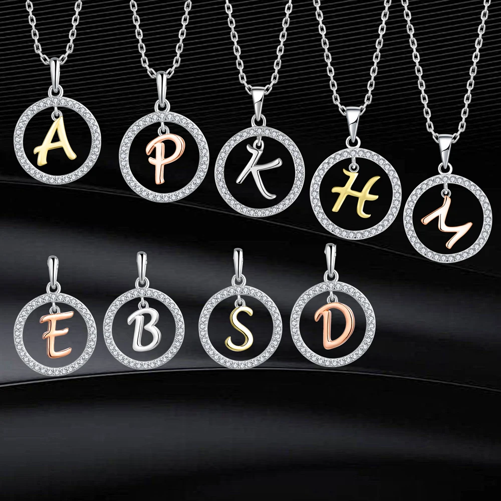 Hollow Round Letter Pendant Necklace Gold Plated Initial Necklace For