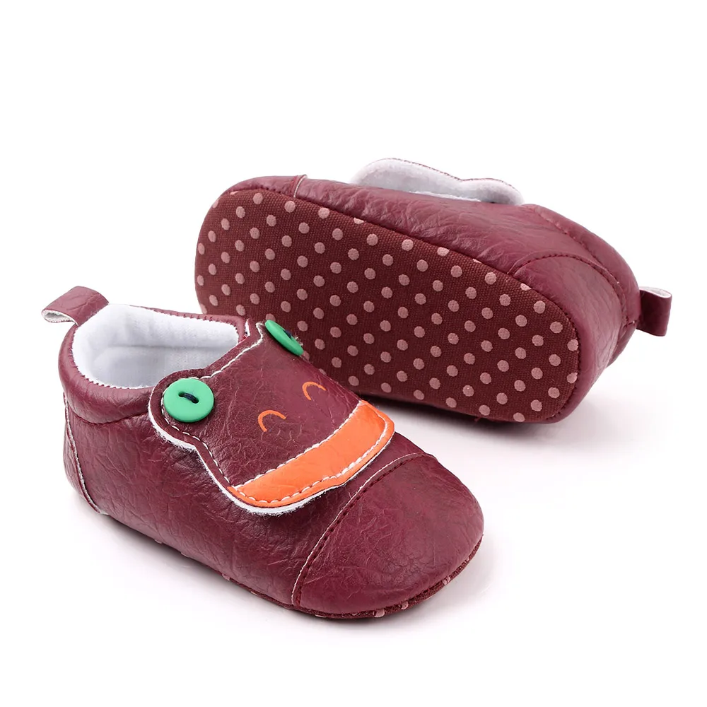 Cute Cartoon Animal Solid Color Pu Leather Buttons Small Frog Soft Soled Baby Walking Shoes factory