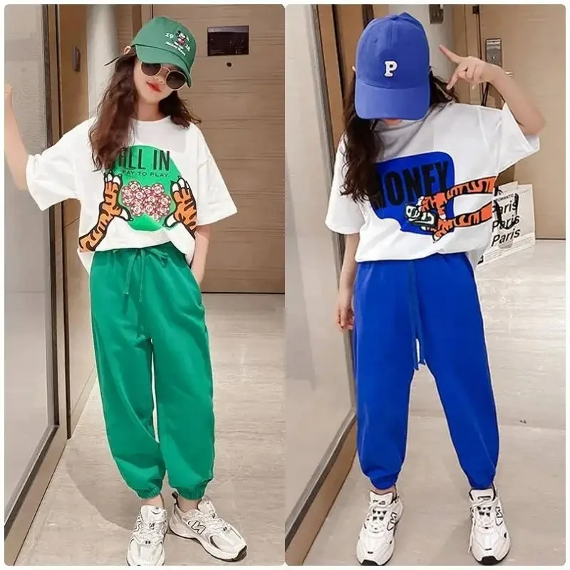 Girl's Letter Print Drop Shoulder Hoodie Sweatshirt and Jogger Sweatpants 2 Piece Outfit