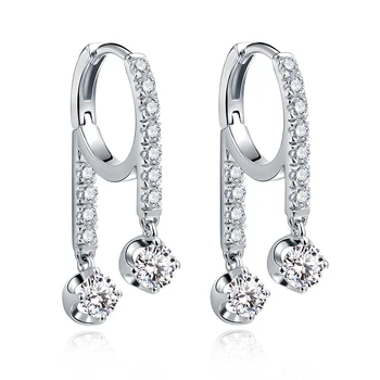 New Design Bridal Geometric Genuine Zircon Pave Hoop Huggie 925 Sterling Silver Earring for Ladies
