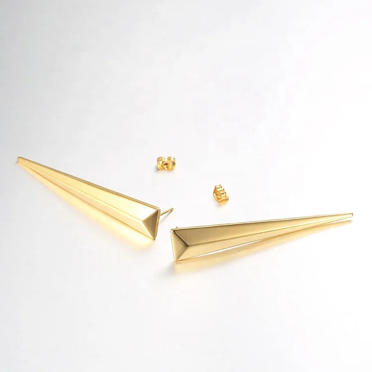 Latest High Quality 18K Gold Plated Stainless Steel Jewelry Punk Triangle Long Earring Ear Studs Dangle E5151