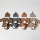 Baby Fall Baby Clothes Q2-baby 2508 Infant Toddlers Autumn Wear Clothes Baby Rompers 3 Piece Set With Hat