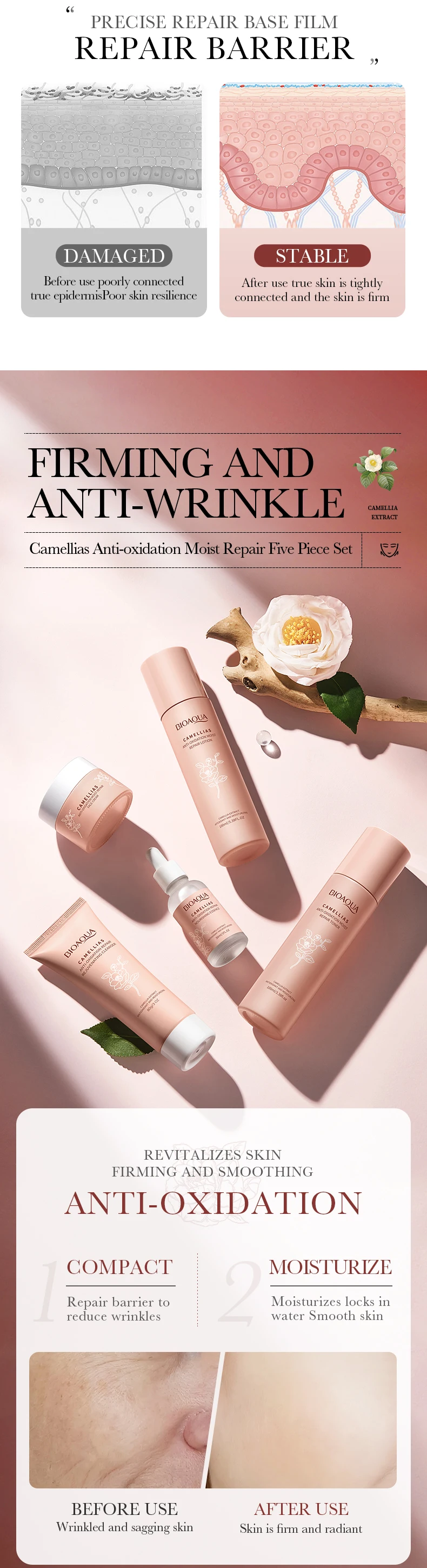 product bioaoua camellia antioxidant moisturizing repair 5 piece skincare set cross border trade wholesale-3