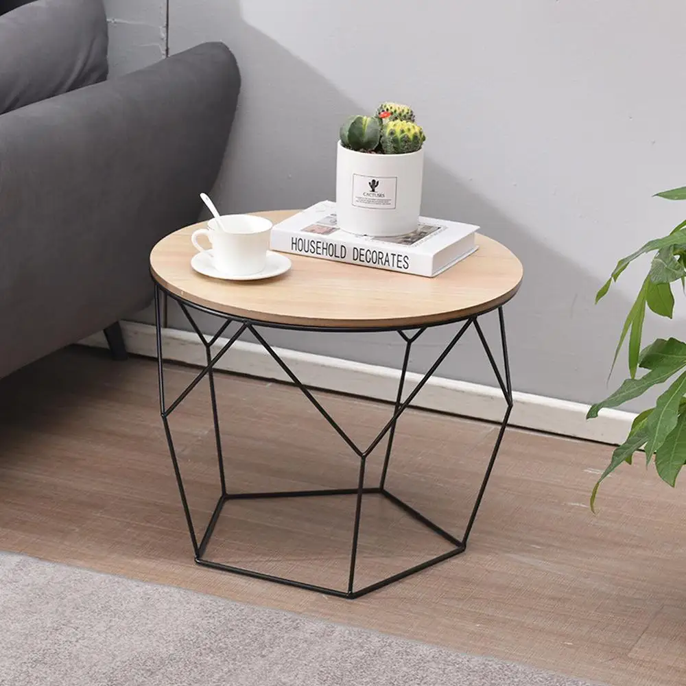 wholesale detachable round modern metal tray gold wire coffee table saving space end side storage coffee tables