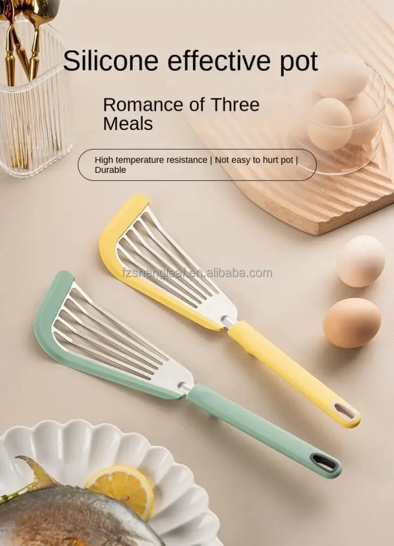product luxury custom eco friendly kitchen non stick stainless steel silicone heat resistant spoons for frying pancakes eggs fish steak-5