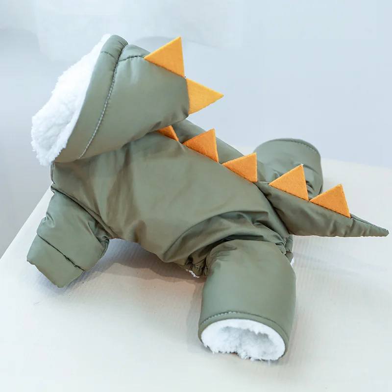 Cute Dog Luxury Clothes Green Yellow Dinosaur Dog Coats Pet Clothes Winter Warming Proof Wind Dog Apparel Clothes manufacture