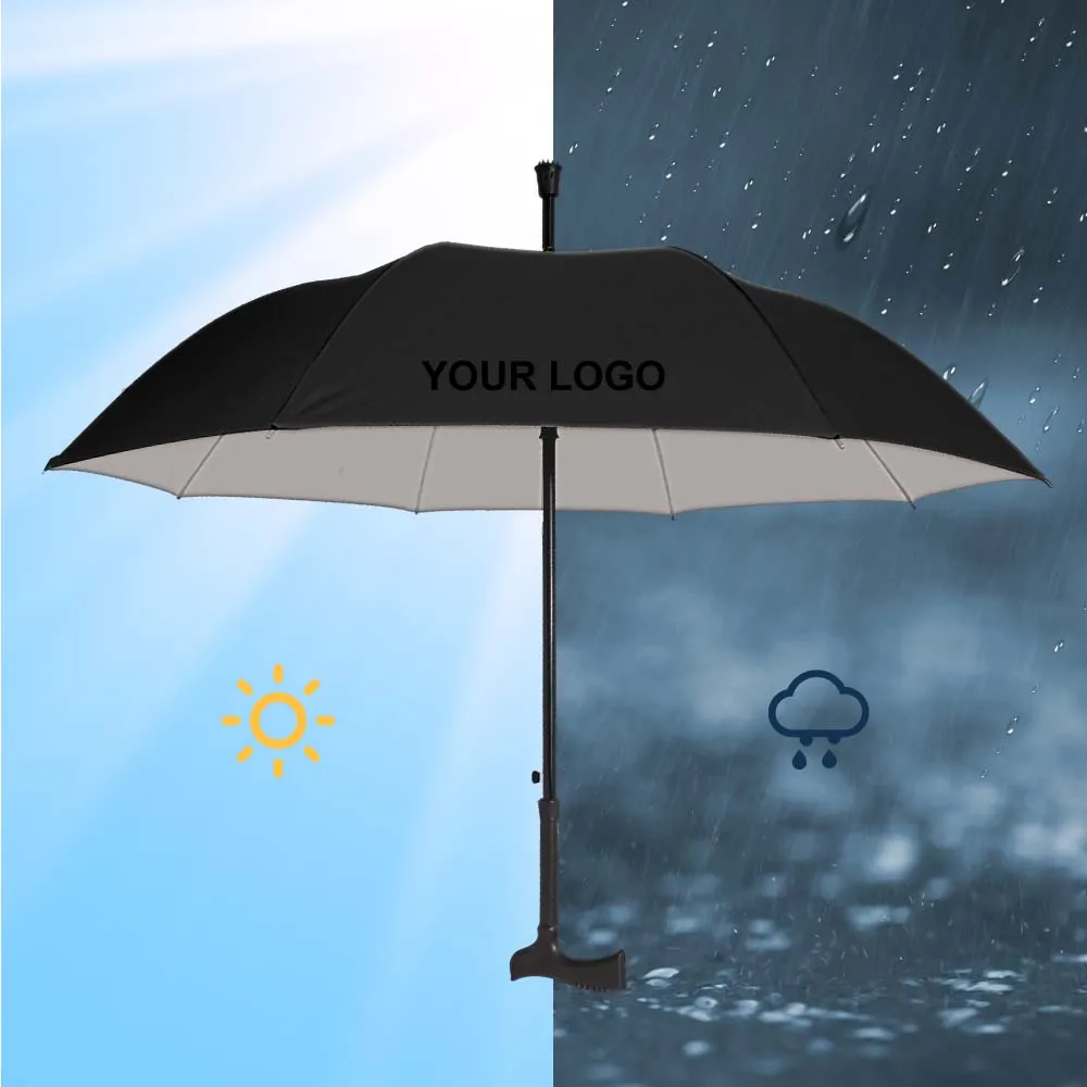 Cheap Wholesale Auto open Customized Crutch Large Colorful UV  Umbrella for Old People
