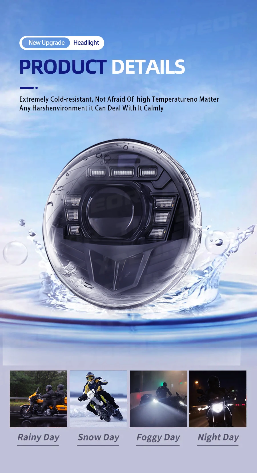 product tiypeor motorcycle round headlight 7inch universal led headlamp compatible with street glide road king ultra classic cvo softail-6