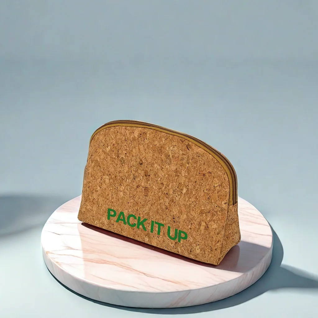 Custom Canvas Travel Makeup Bag with Zipper Closure Cork Bottom Fashionable Letter Pattern Cosmetic Gift Bag details