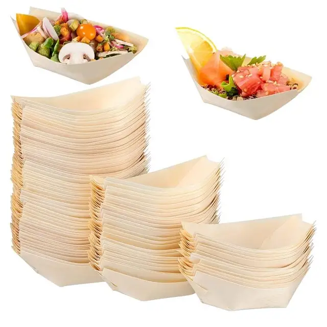 Newell High Quality Disposable Wooden Craft Boat Shaped Plate Sushi Boat For Cake