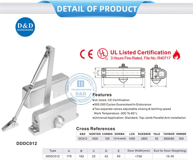 Universal Hardware Fireproof Standard Door Closer With Ul Listed