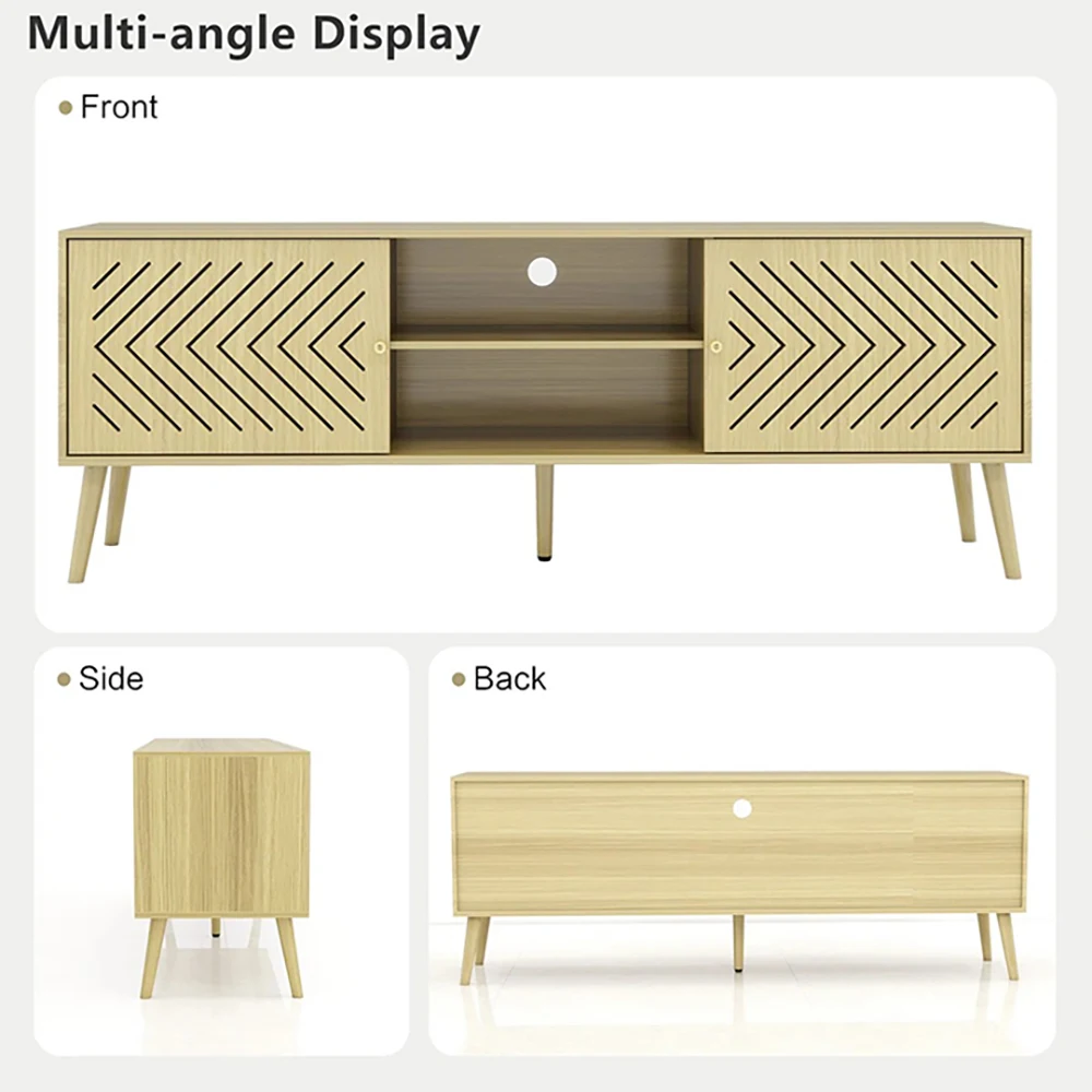 Mid Century Modern TV Stand for TVs up to 70 Inch Wooden Entertainment Center with Sliding Doors for Living Room Furniture factory