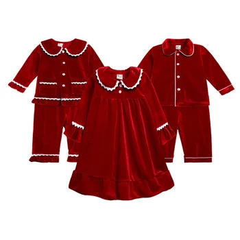 New design children christmas sleepwear sets baby boy's and girls' long sleeve home clothes kids velvet pajama pyjamas