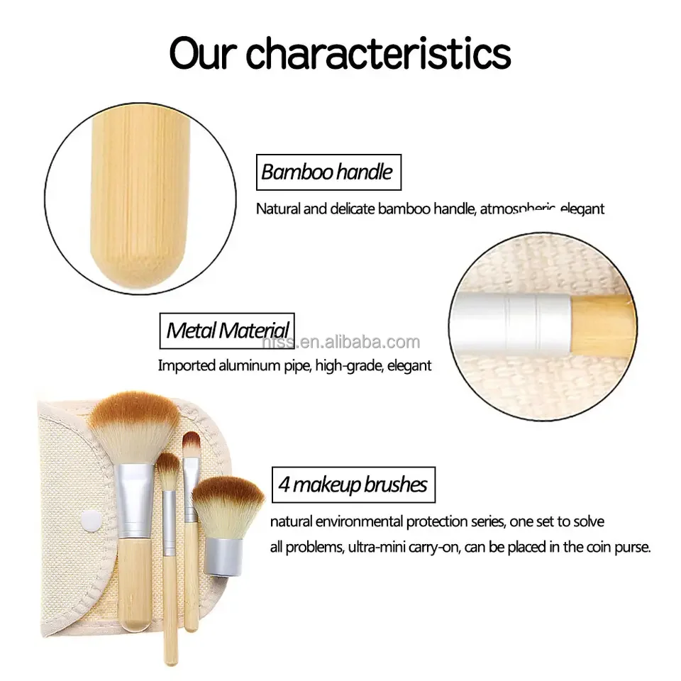 Professional Private Label Low Moq Women Themed Vegan Natural Bristles Wooden Hand makeup Brush Set With Wrap Canvas Bags