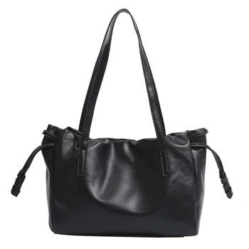 New Fashionable Large Capacity One Shoulder Underarm Ruched Drawstring PU Leather Tote bag