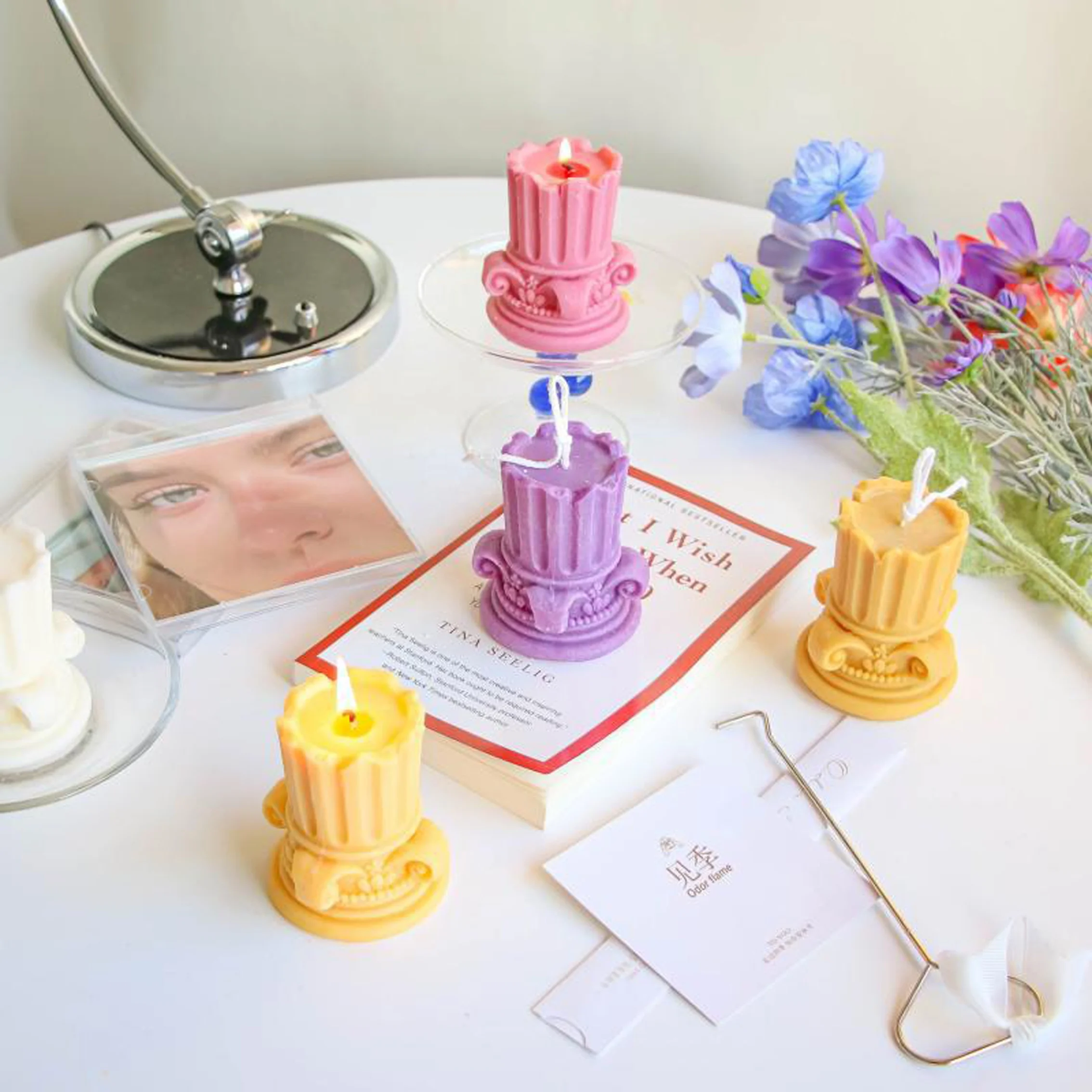 High Quality Diy 3D Roman Column shaped Candle Mold Non Stick Multiple Style silicone Mold For Christmas Halloween party