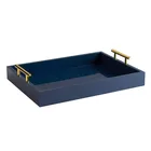 Modern Unique Design Home Decor Terracotta Navy Blue Gold Wooden Tray With Handles