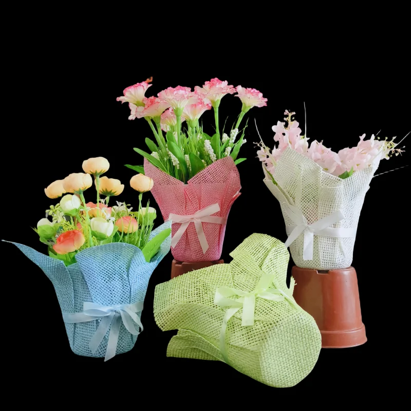 Colored Woven Paper Waterproof Film Flower Pot Cover Horticultural Flower Decoration Bag Handmade Potted Plant Protection Cover