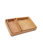 Wicker Wood Wicker Basket Rattan Basket Three-piece Wicker Basket Wholesale Wooden Saucer Cafe Rectangular Tray